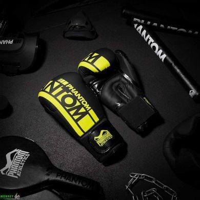 Боксерські рукавиці Phantom APEX Elastic Neon Black/Yellow 14 унцій (Бинти 4м. в подарунок)