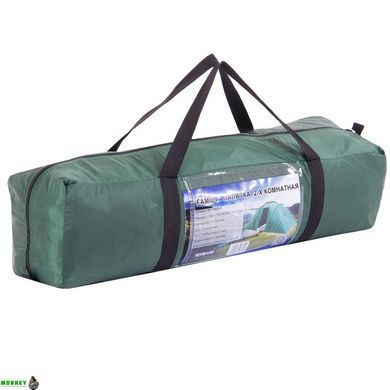 Палатка кемпинговая 4-х мест 2-х комн с тентом и тамбуром ROYOKAMP FAMILY SY-100804 (р-р 2,1x(1,4+1,7+1,4)х1,7м, PL, оливковый)