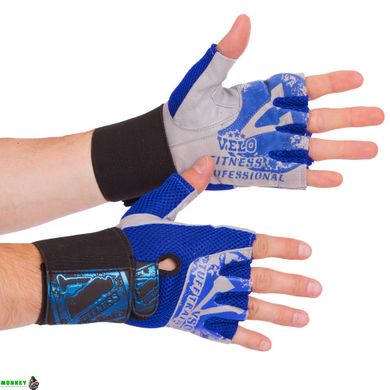 Перчатки для тяжелой атлетики кожаные VELO VL-3223 размер S-XL синий-серый