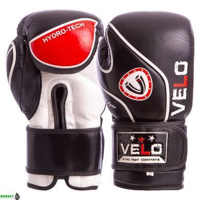Перчатки боксерские кожаные VELO VL-8188 Черный-красный 10 унции
