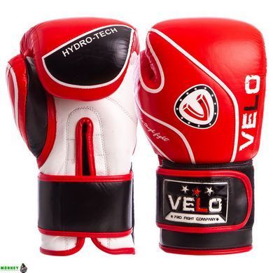 Перчатки боксерские кожаные VELO VL-8188 Черный-красный 10 унции