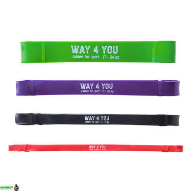 Гумові петлі для тренувань Way4you - Набір із 4-х петель (червона, чорна, фіолетова, зелена) (w40130)