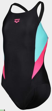 Купальник закритий для дівчат Arena SWIMSUIT V BACK PANEL чорний, рожевий, бірюзовий Діт 116см