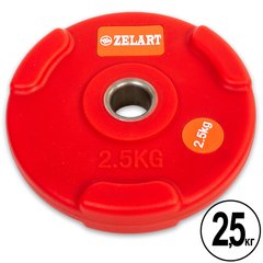 Диски поліуретанові Zelart TA-5336-28-2,5 28мм 2,5кг червоний