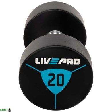 Гантелі цільні професійні з поліуретановим покриттям LiveUp LP8000-20 2шт по 20кг чорний-синій