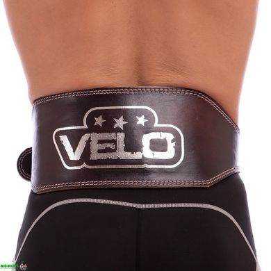 Пояс атлетический кожаный VELO VL-6627 (ширина-6in (15см), р-р S-XXL длина 100-125см, с подкладкой для спины) черный-коричневый