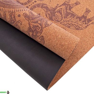 Коврик для йоги пробковый каучуковый с принтом Record FI-7156-1 183x61мx0.4cм коричневый