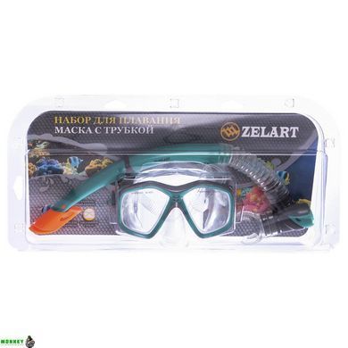 Набір для плавання маска з трубкою Zelart M276-SN120-PVC Бірюзовий-сірий-прозорий