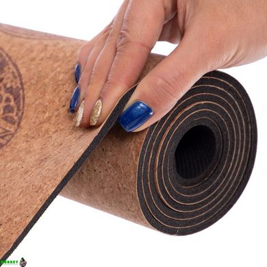 Коврик для йоги пробковый каучуковый с принтом Record FI-7156-1 183x61мx0.4cм коричневый