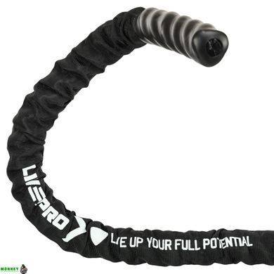 Канат для кросфіту в захисному рукаві BATTLE ROPE LiveUp LP8172-9 9м чорний
