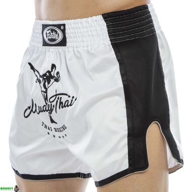 Шорты для тайского бокса и кикбоксинга FAIRTEX BS1707 S-XL белый-черный