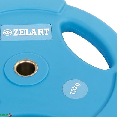 Диски поліуретанові Zelart TA-5336-28-15 28мм 15кг синій