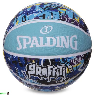 Мяч баскетбольный резиновый №7 SPALDING 84373Y GRAFFITI (резина, бутил, голубой-синий)