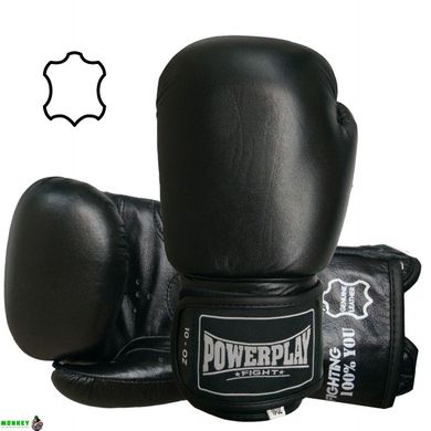 Боксерские перчатки PowerPlay 3088 черные [натуральная кожа] 10 унций
