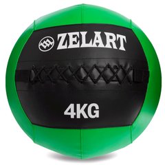 Мяч волбол для кроссфита и фитнеса 4кг Zelart WALL BALL FI-5168-4 (PU, наполнитель-метал. гранулы, d-33см, черный-зеленый)
