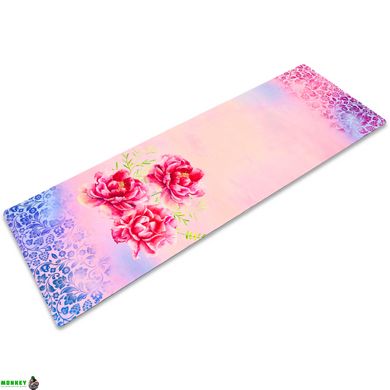 Килимок для йоги Замшевий Record FI-5662-26 розмір 183x61x0,3см рожевий з квітковим принтом