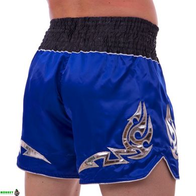Шорты для тайского бокса и кикбоксинга SP-Sport BO-2346 M-XL синий-серебряный