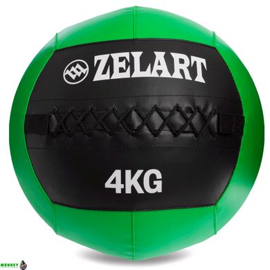 Мяч набивной для кросфита волбол WALL BALL Zelart FI-5168-4 4кг черный-зеленый