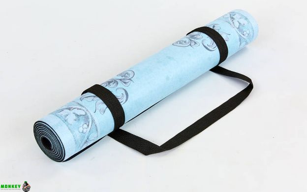 Килимок для йоги Замшевий Record FI-5662-35 розмір 183x61x0,3см блакитний з принтом Квітка Життя