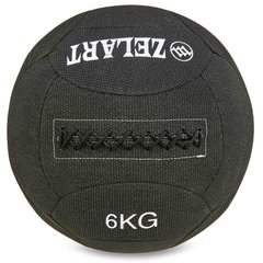 Мяч для кроссфита набивной в кевларовой оболочке 6кг Zelart WALL BALL FI-7224-6 (кевлар, наполнитель-метал. гранулы, d-35см, черный)