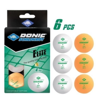 Мячи Donic Elite 1 звезда 40+ plastic white 6 шт white+orange