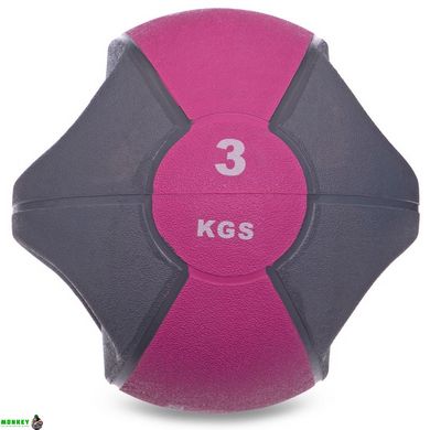 Мяч медицинский медбол с двумя ручками Zelart FI-2619-3 3кг серый-розовый