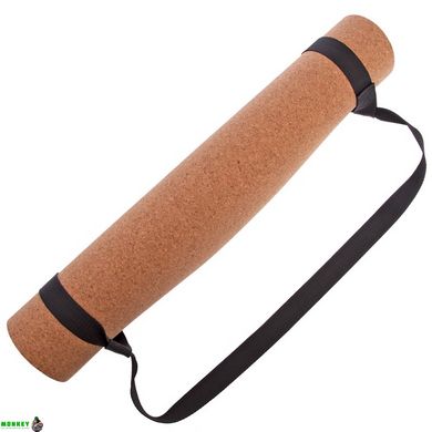 Коврик для йоги пробковый каучуковый с принтом Record FI-7156-6 183x61мx0.4cм коричневый