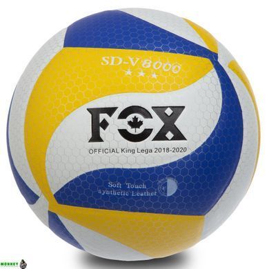 Мяч волейбольный Клееный PU FOX SD-V8000 Лимонный-фиолетовый-белый (PU с сотами, №5, 5 сл., клееный)
