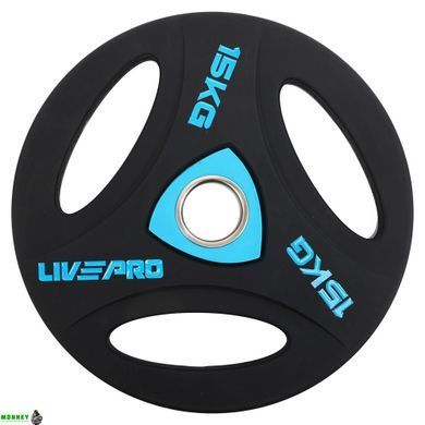 Блины диски полиуретановые с тройным хватом и металлической втулкой LiveUp LP8020-15 &oslash;51мм 15кг черный