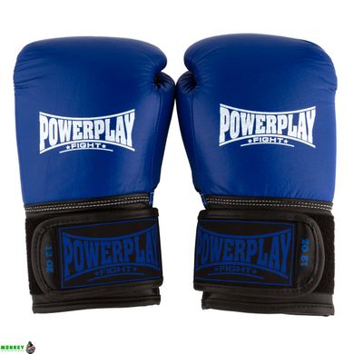 Боксерские перчатки PowerPlay 3015 синие [натуральная кожа] 12 унций