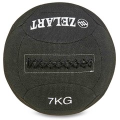 Мяч для кроссфита набивной в кевларовой оболочке 7кг Zelart WALL BALL FI-7224-7 (кевлар, наполнитель-метал. гранулы, d-35см, черный)