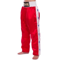 Штаны для кикбоксинга детские MATSA KICKBOXING MA-6735 (полиэстер, 6-14лет, рост 122-152см, красный-белый)