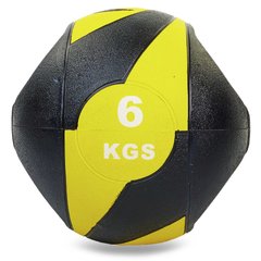 Мяч медицинский медбол с двумя ручками Record Medicine Ball FI-5111-6 6кг черный-желтый