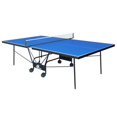 Стол теннисный GSI-Sport MT-0932 (Gk-5/Gp-5) (складной,ДСП толщина 16мм, метал.профиль 30х20мм, р-р 2,74х1,52х0,76м, сетка, вес 70кг, синий, зеленый)