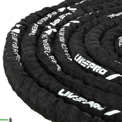 Канат для кроссфита в защитном рукаве BATTLE ROPE LiveUp LP8172-15 15м черный