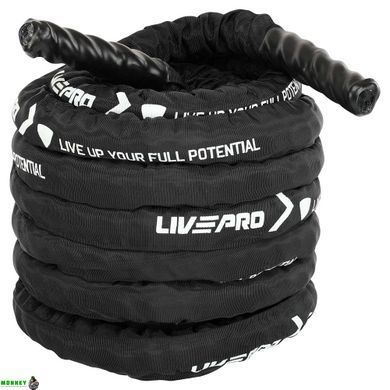 Канат для кроссфита в защитном рукаве BATTLE ROPE LiveUp LP8172-15 15м черный