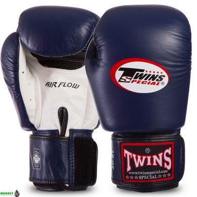 Перчатки боксерские кожаные TWINS BGVLA2 10-16 унций темно-синий-белый