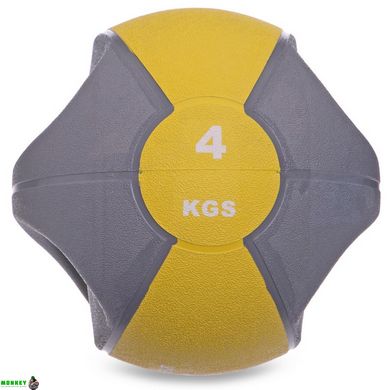 Мяч медицинский медбол с двумя ручками Zelart FI-2619-4 4кг серый-желтый