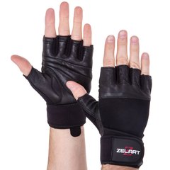Рукавички для важкої атлетики шкіряні ZELART SB-161069 (спандекс, неопрен, відкриті пальці, р-р S-XXL, чорний)