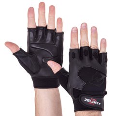 Рукавички спортивні шкіряні ZELART SB-161555 (спандекс, відкриті пальці, р-р S-XXL, чорний)