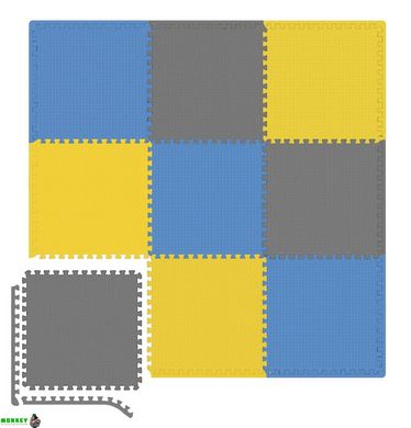 Мат-пазл Hop-Sport EVA 1см HS-A010PM - 9 частин сірий/синій/жовтий