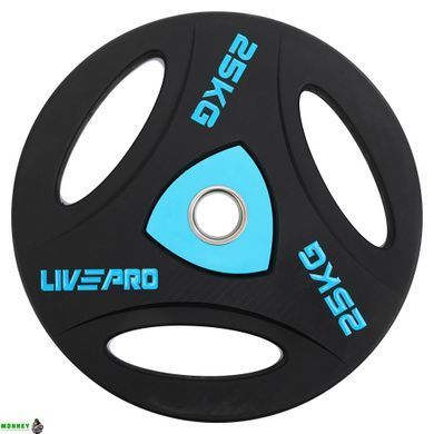 Блины диски полиуретановые с тройным хватом и металлической втулкой LiveUp LP8020-25 &oslash;51мм 25кг черный