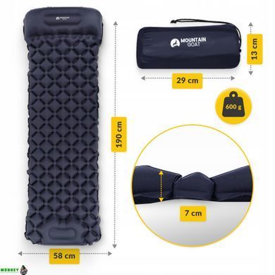Килимок (каримат) надувний Mountain Goat 190 x 58 x 5 см з вбудованим насососм Navy Blue (P-5905973400916)