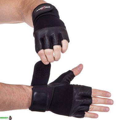 Перчатки для фитнеса и тяжелой атлетики кожаные Zelart SB-161069 S-XXL черный