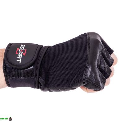 Перчатки для фитнеса и тяжелой атлетики кожаные Zelart SB-161069 S-XXL черный
