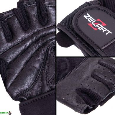 Перчатки для тяжелой атлетики кожаные ZELART SB-161069 (спандекс, неопрен, открытые пальцы, р-р S-XXL, черный)