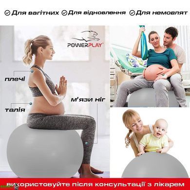 М'яч для фітнесу PowerPlay 4001 65см Сірий + насос