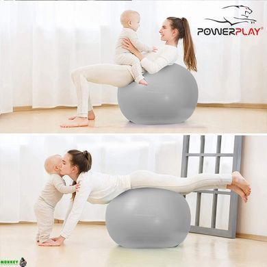 М'яч для фітнесу PowerPlay 4001 65см Сірий + насос