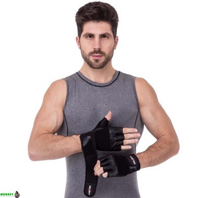 Перчатки для тяжелой атлетики кожаные ZELART SB-161069 (спандекс, неопрен, открытые пальцы, р-р S-XXL, черный)