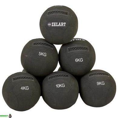Мяч набивной для кросфита волбол WALL BALL Zelart FI-7224-8 8кг черный